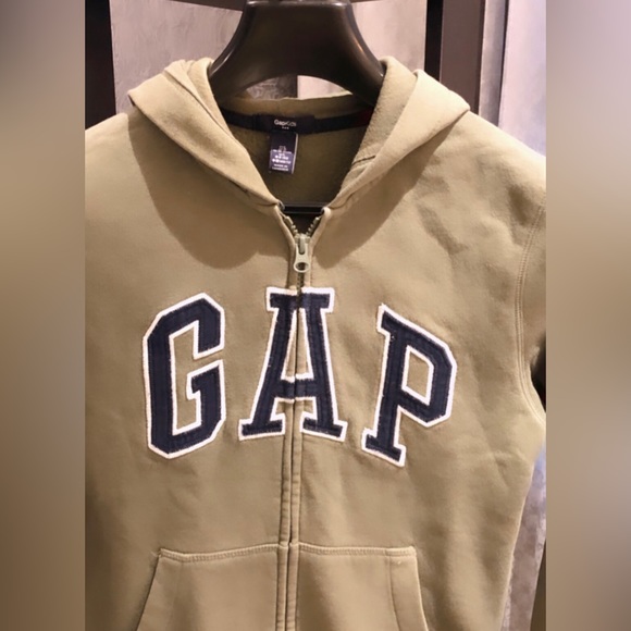 GAP Kids, logo print, zip front hoodie. Sap Green color. For 10-11 year old Boy - Picture 3 of 3